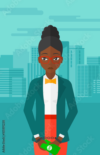 Woman handcuffed for crime.