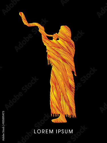 Fototapeta Naklejka Na Ścianę i Meble -  A Man Blowing the shofar , designed using fire brush graphic vector.
