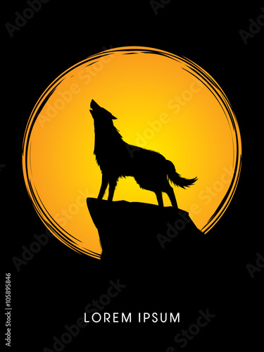 Wolf howling, designed using on moonlight background graphic vector.