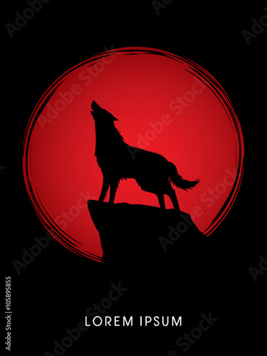 Wolf howling, designed using on sunset or sunrise background graphic vector.