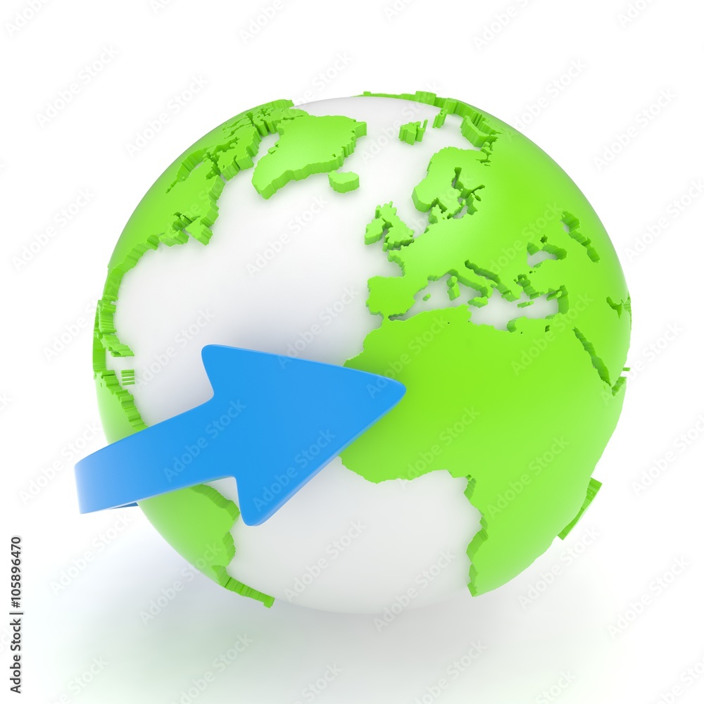 Naklejka premium Arrow and Earth globe. 3d render