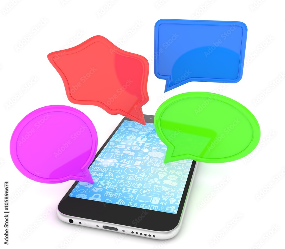 smartphone with bubbles isolated on white background smartphone with bubbles isolated on white background