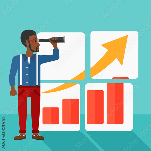 Man looking at positive bar chart.
