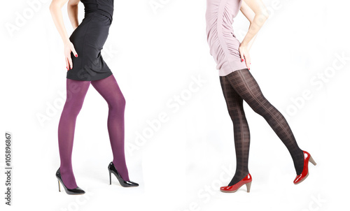 Woman's Legs Wearing Pantyhose and High Heels