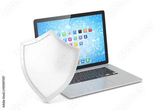Free Download Laptop and shield on white, computer security concept - GFXLoad
