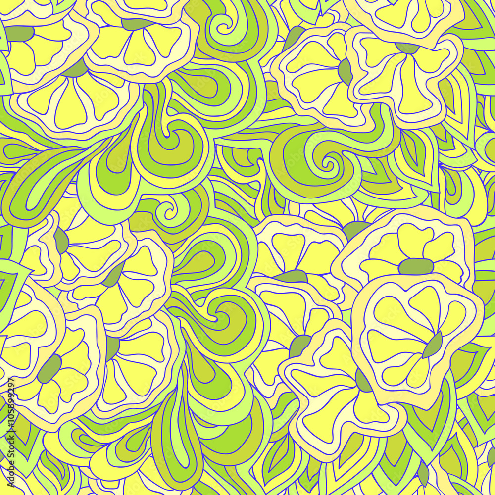 Design seamless pattern. Abstract flowers. Hand drawn background. Perfect for printing on fabric or paper.