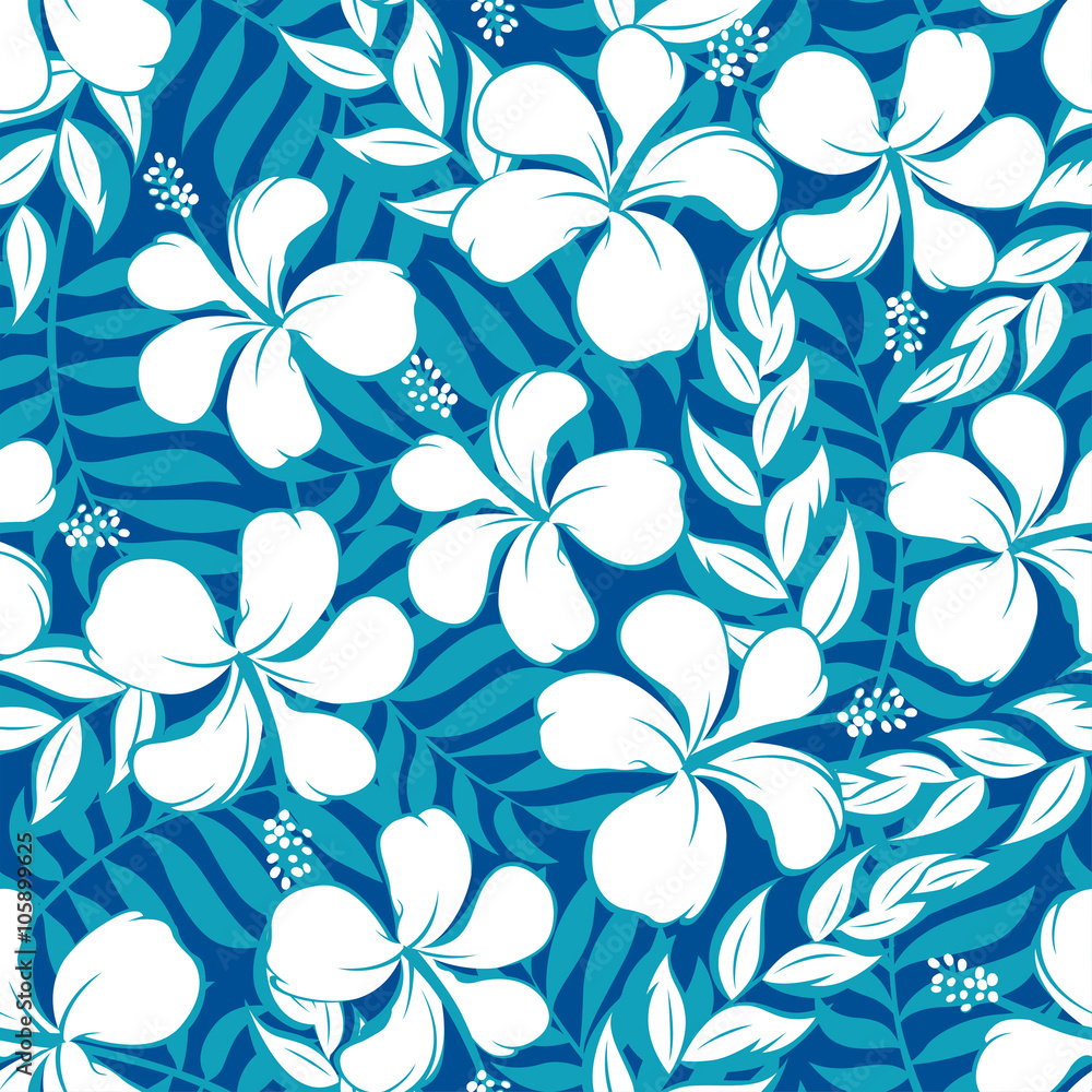 Fototapeta premium Tropical white and turquoise graphic seamless pattern