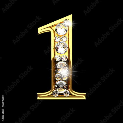 1 isolated golden letters with diamonds on black