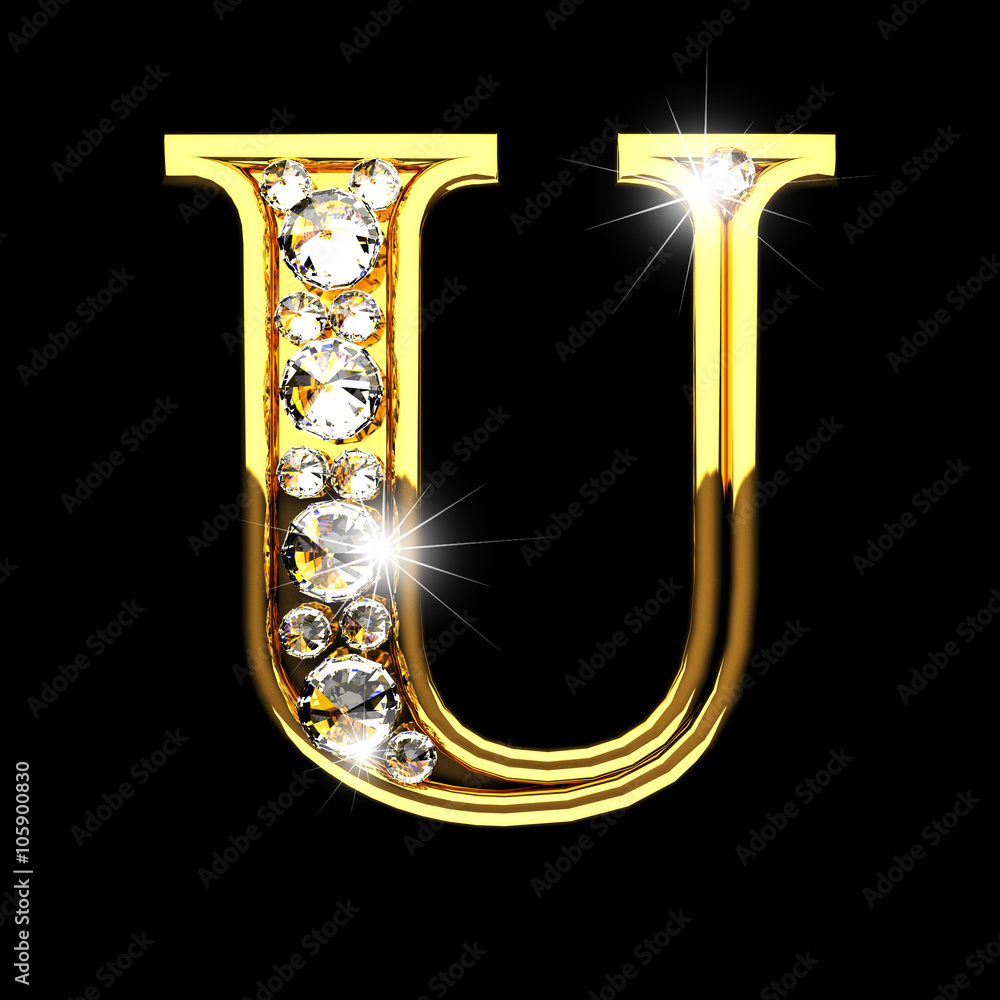 u isolated golden letters with diamonds on black u isolated golden letters with diamonds on black