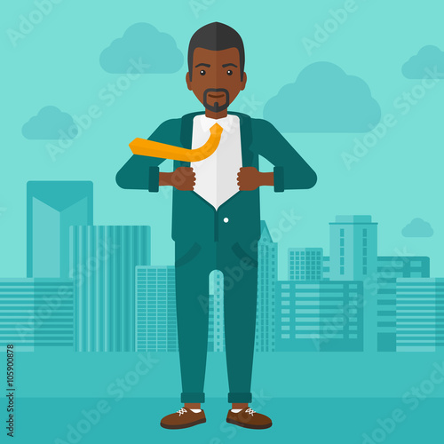 Businessman taking off jacket.