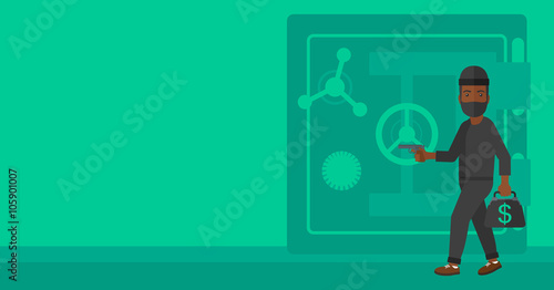 Robber with gun near safe.