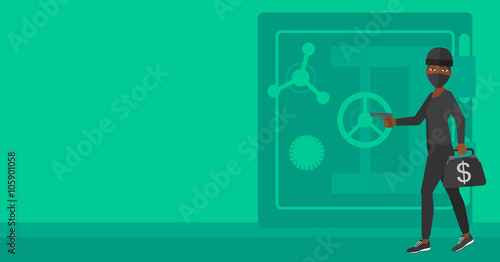 Robber with gun near safe.