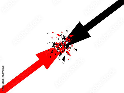 Abstract vector background with arrows. Two opposite forces clashing. Confrontation concept vector design