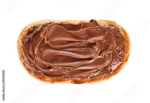 Toast with chocolate butter isolated on white background.