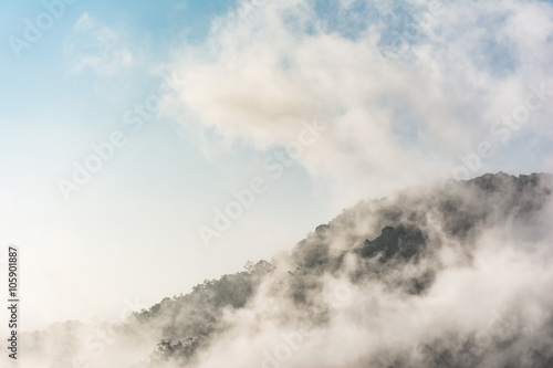Mountain cover with deep mist.