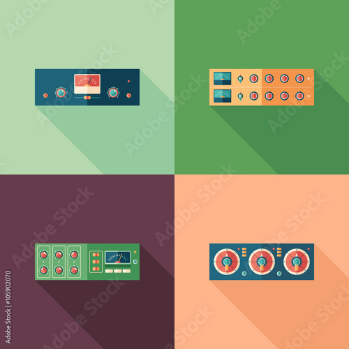 Audio compressors flat square icons. Set 6