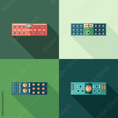 Audio compressors flat square icons. Set 5