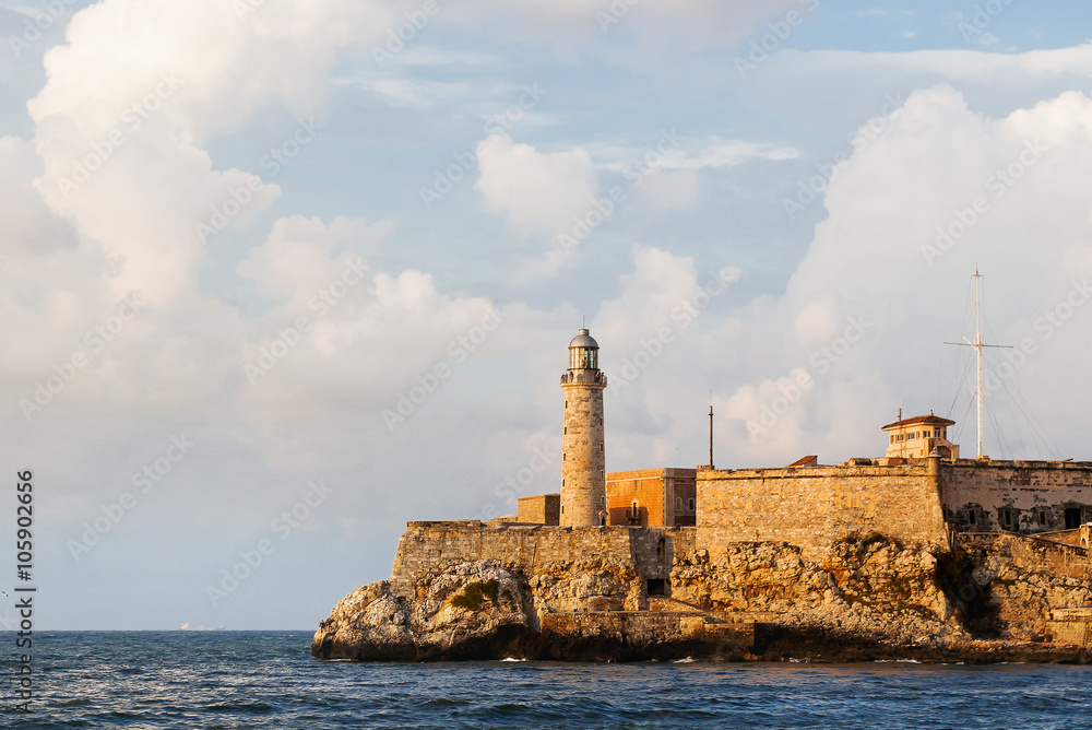 Fortress and lighthouse of El Morro in the entrance of Havana bay. Cuba.