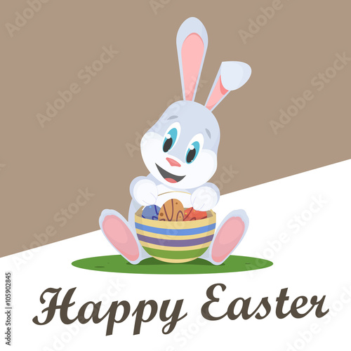 Easter bunny and easter eggs. Vector illustration.