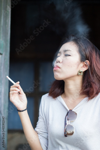 Woman smoking a cigarette