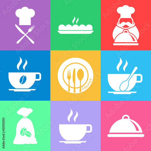 Flat icon set. Restaurant icons set.Cooking and kitchen icons.