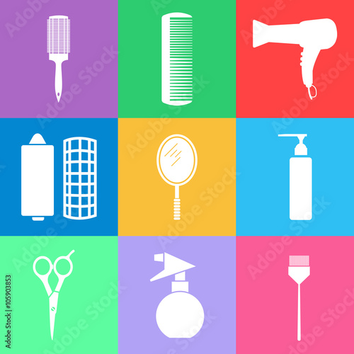 Flat icon set. Hairdressing icon set.