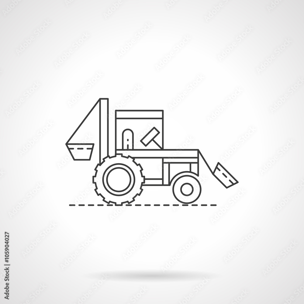 Farm tractor flat thin line vector icon