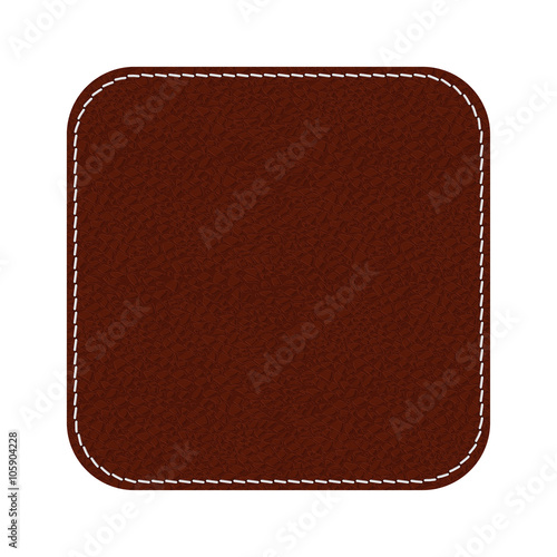 Leather label. Brown shield with stitch