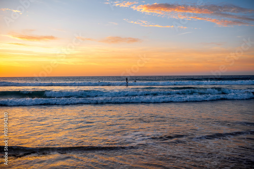 Beautiful sand beach near El Cotillo village on Fuerteventura island on the sunset in Spain