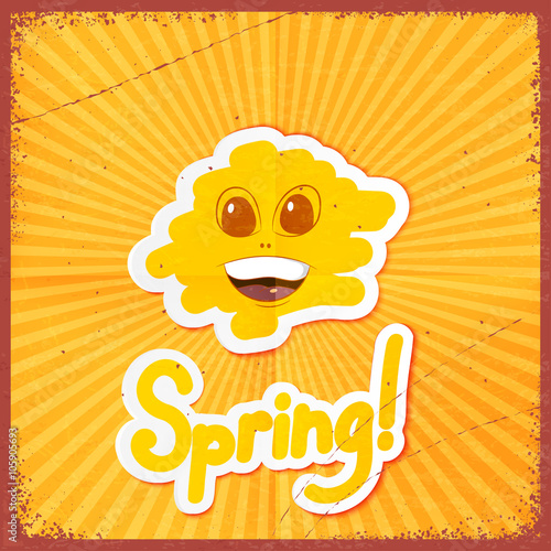 Vintage grunge spring on the background of the rays. Vector illu