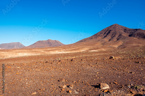 Deserted landscape with mountains in Jandia natural park on the south of Fuerteventura island in Spain