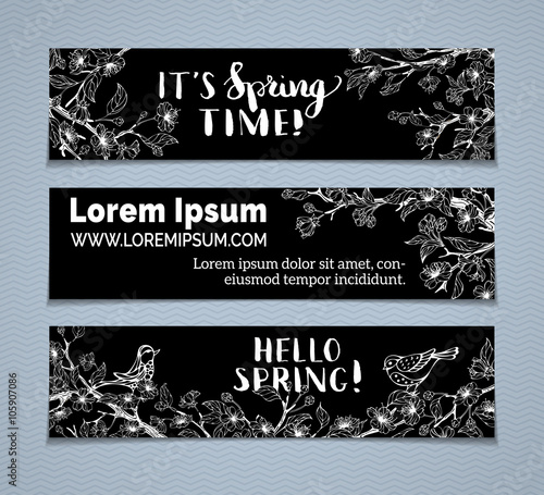 Vector set of chalk horizontal spring banners.