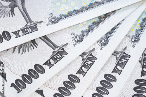 Japanese 10000 yen notes. Imperial Japanese Paper Currency backg