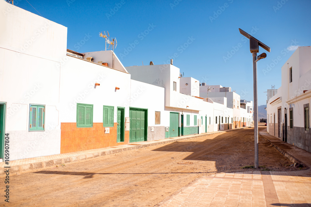 Puerto de la Cruz street view on the south cape of Fuerteventura island in Spain