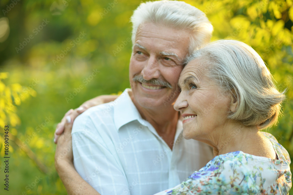 mature couple   in summer park