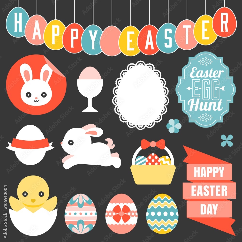 Fototapeta premium easter ornament, headline, and icon, flat design