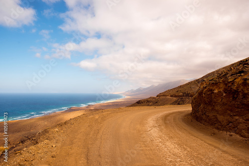 Top view on Cofete coastline on Fuerteventura island in Spain