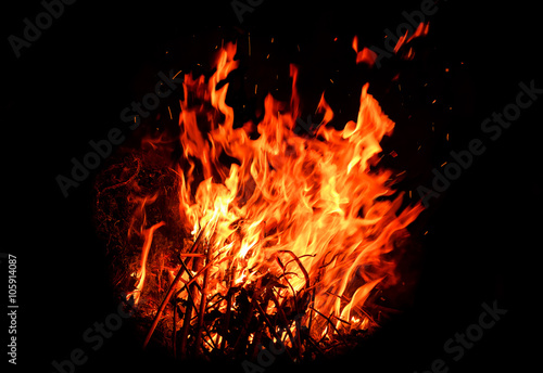 red hot blazing fire on black background
