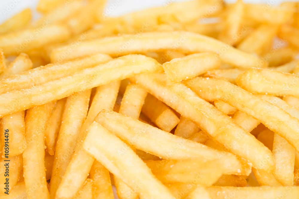 Close up French fries potato stick. Selective focus.