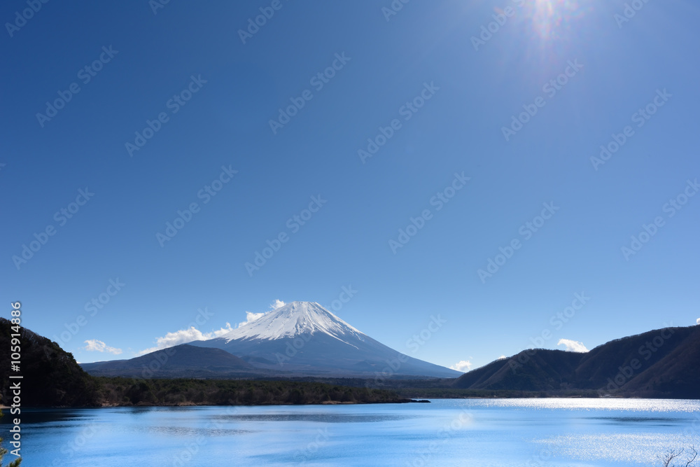 富士山と湖と青空