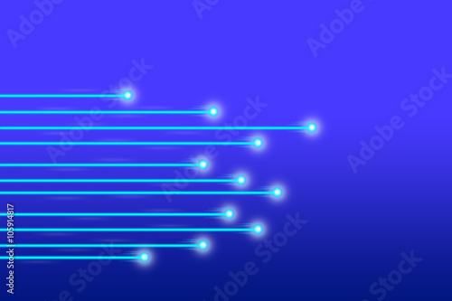 Abstract background of blue fiber optic cables with light on blue background, network technology concept