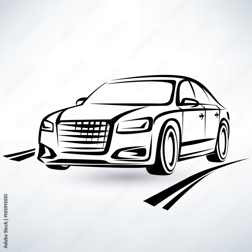 modern luxury car symbol, outlined sketch modern luxury car symbol, outlined sketch