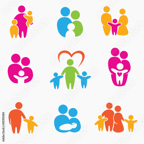 happy family icons, vector symbols collection