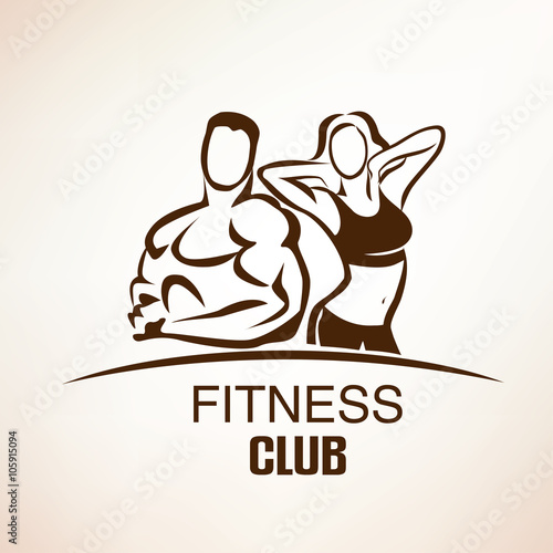 fitness symbol, outlined vector sketch, emblem or label template