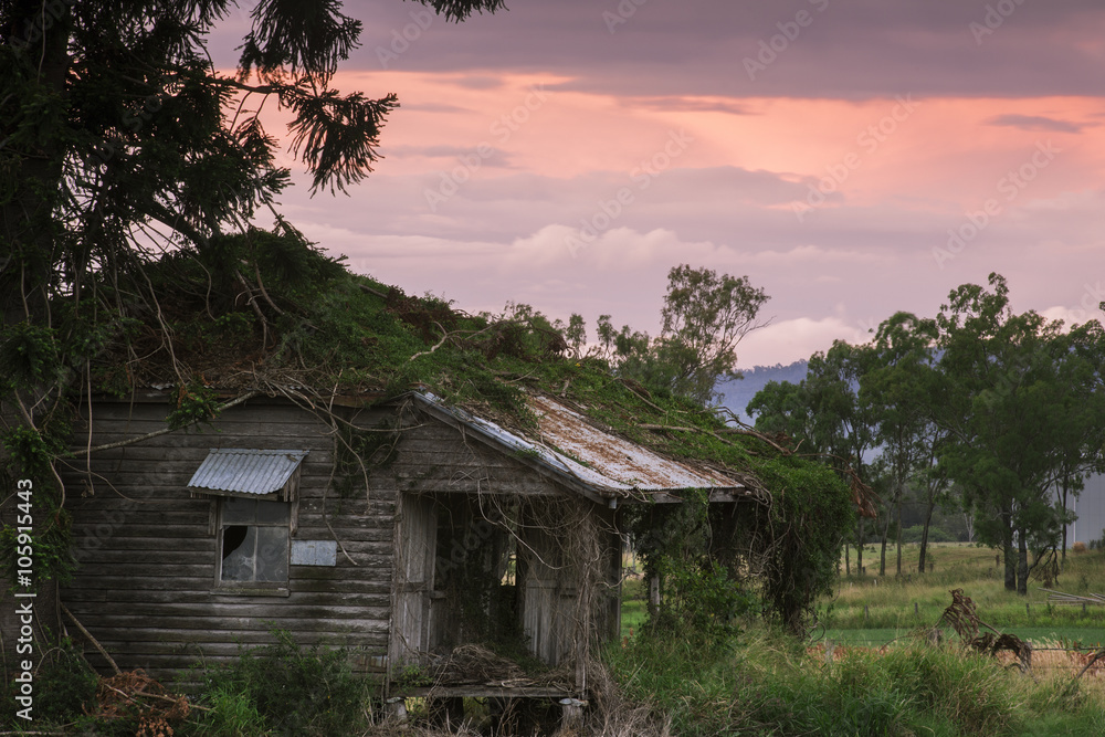 Old abandoned farming shed near Mount Walker in Queensland.