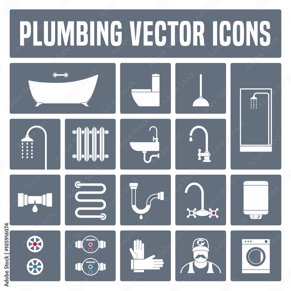 Collection of vector plumbing icons in set Stock-Vektorgrafik | Adobe Stock
