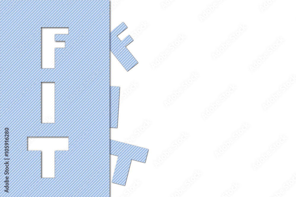 Missing jigsaw puzzle piece of the word fit on white background, Missing jigsaw puzzle piece of the word fit on white background,