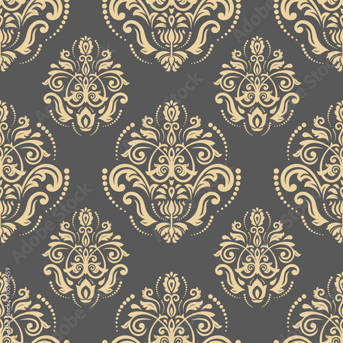 Damask seamless golden ornament. Traditional pattern. Classic oriental background