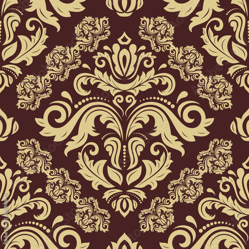 Oriental classic ornament. Seamless abstract brown and golden pattern