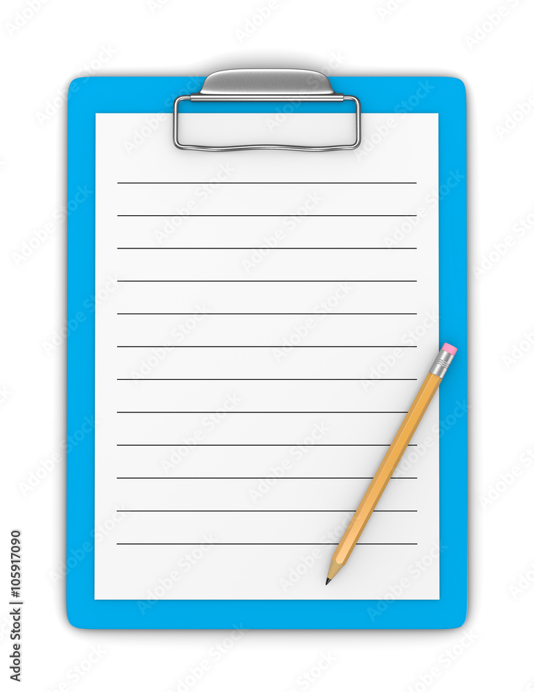 Clipboard with Pencil and Blank Ruled Paper Clipboard with Pencil and Blank Ruled Paper